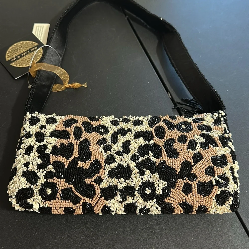 Made in India animal print beaded shoulder bag